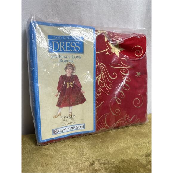 Daisy Kingdom Red Christmas Dress Fabric 5 Yrds Joy Peace Love Border Cotton NOS - Picture 13 of 13
